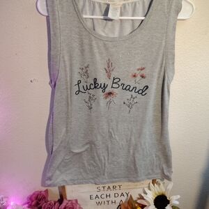 Lucky Brand Light Gray Floral Tank Top